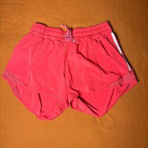 Lululemon Pink Orange Running Athletic Shorts with Mesh Detail 8 Tall 4in